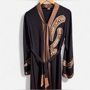 Navy Blue and Beige Abaya with Embroidered Detailing